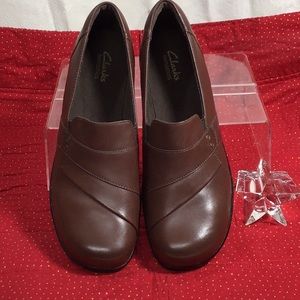 Clarks brown wedge heel slip on size 10M